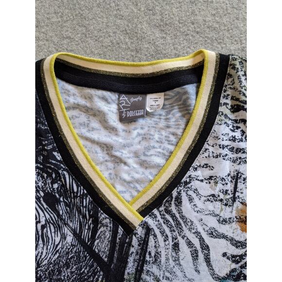 Dolcezza Safari Escape Art V-Neck 3/4 Sleeve Drawstring Hem Top Womens Size S - Picture 2 of 7